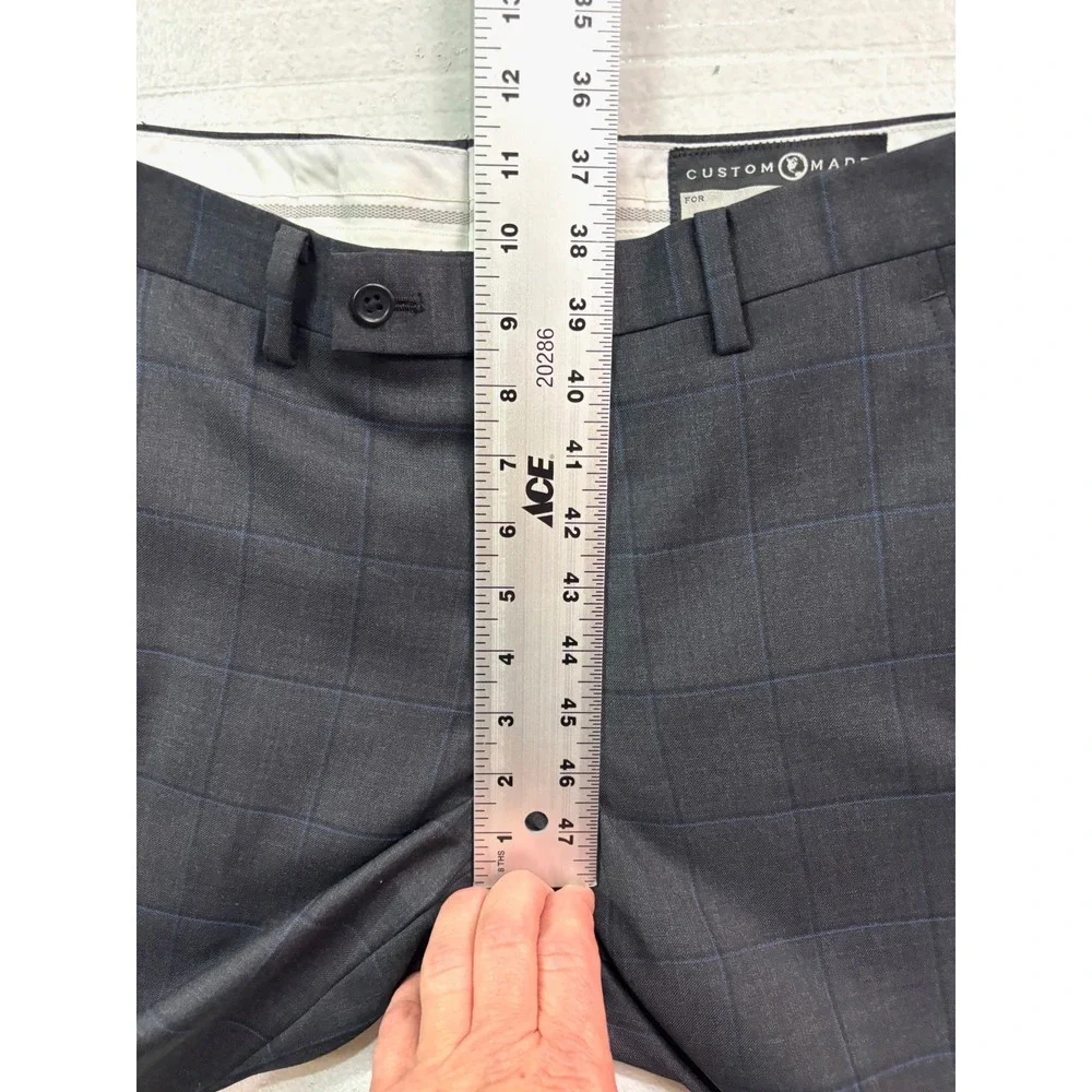 Joseph Abboud 36R 30x29 2pc Pant Suit Charcoal Navy Blue Windowpane Wool Joe‎